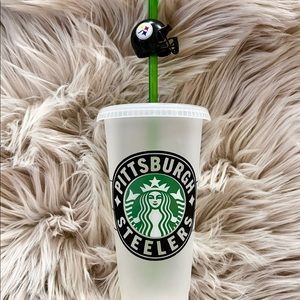 Custom Pittsburgh Steelers Starbucks Coldcup with Straw Charm Topper New